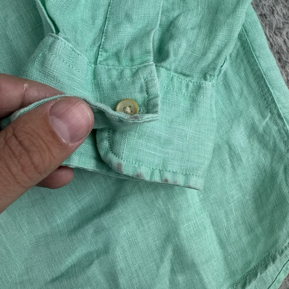 Vineyard Vines Shirt Mens Size Large Green Linen  Twill Button Up Preppy - Picture 4 of 9